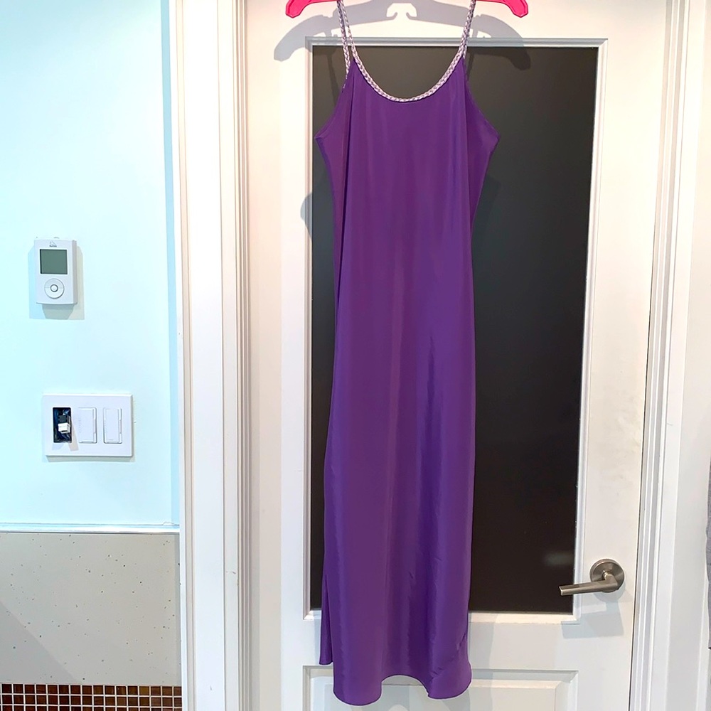 Silk & Satin purple nightgown slip dress with braided straps and trim